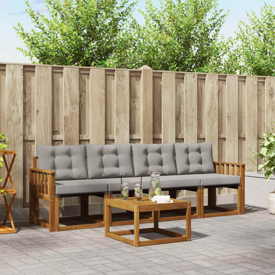 vidaXL Conjunto de sofás de exterior 5 uds. Gris Natural y Claro