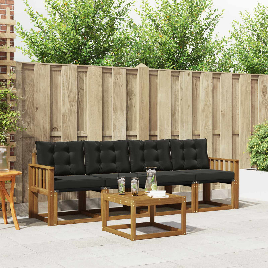 vidaXL Conjunto de sofás de exterior 5 uds. Natural y negro