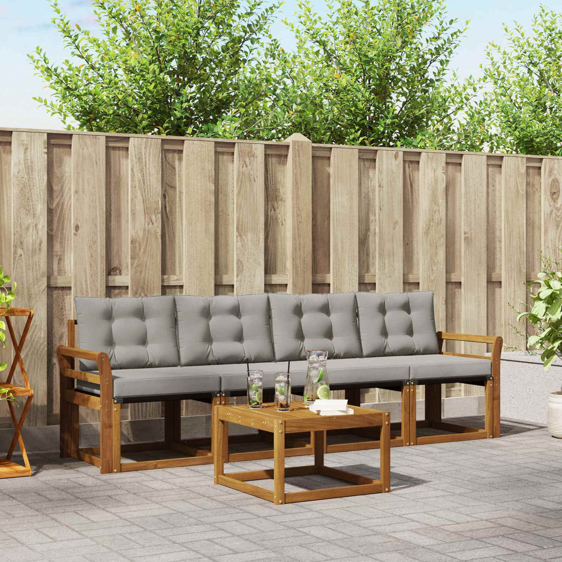 vidaXL Conjunto de sofás de exterior 5 uds. Gris Natural y Claro