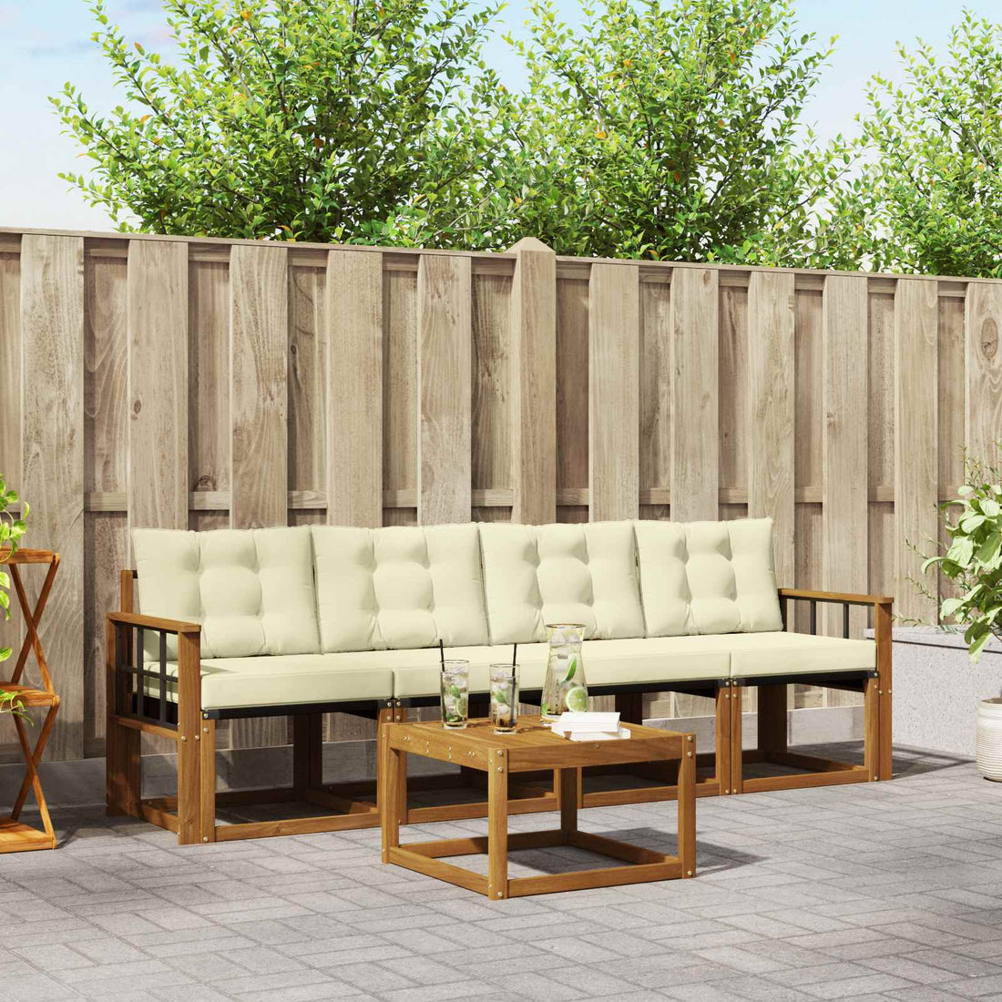 vidaXL Conjunto de sofás de exterior 5 uds. Natural y Crema
