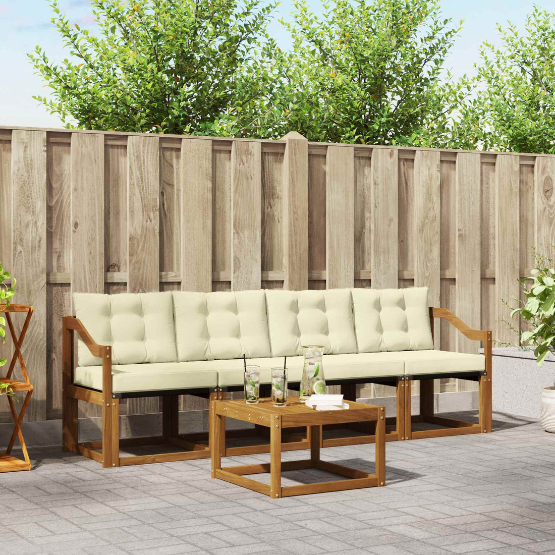 vidaXL Conjunto de sofás de exterior 5 uds. Natural y Crema