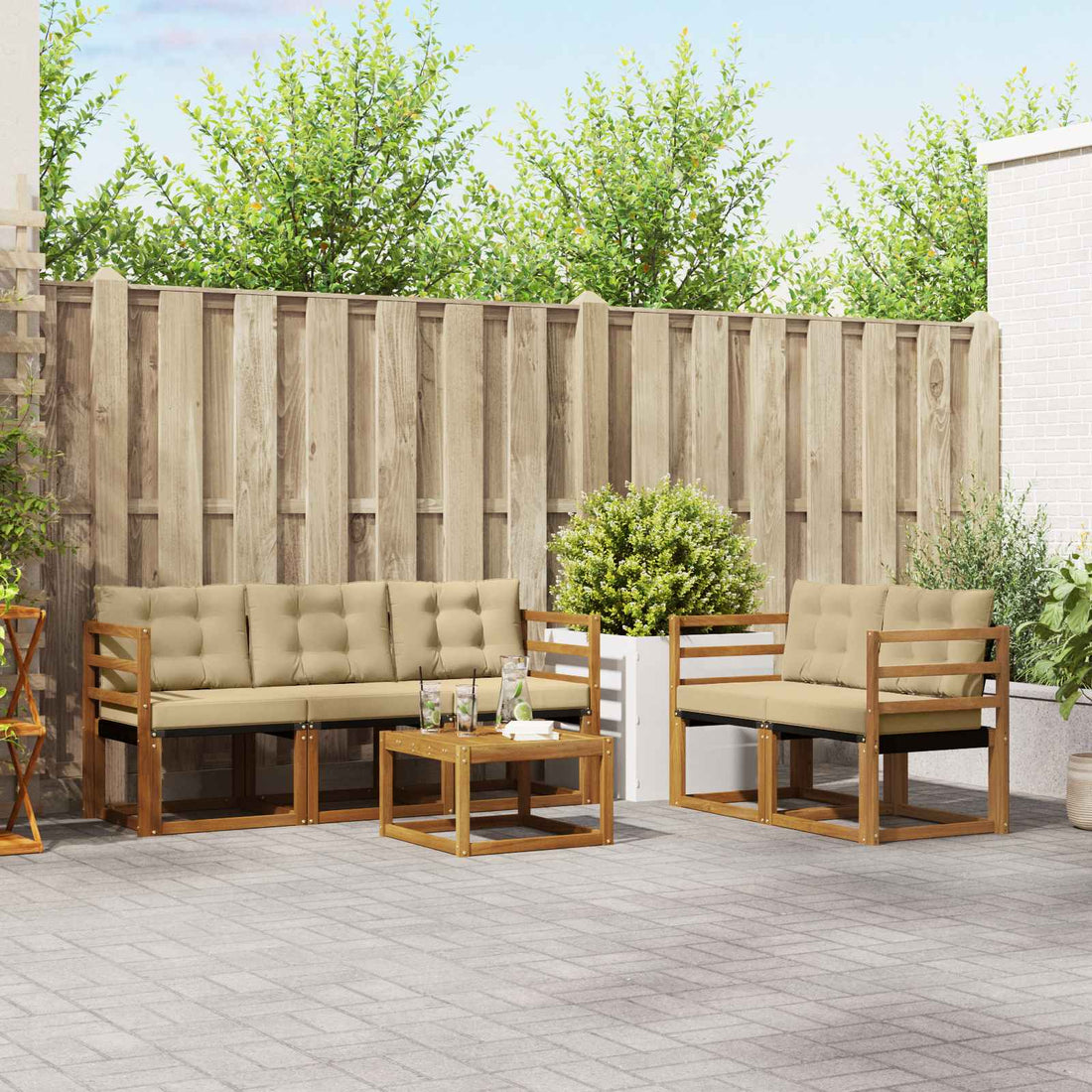 vidaXL Conjunto de sofás de exterior 6 uds. Natural y Beige