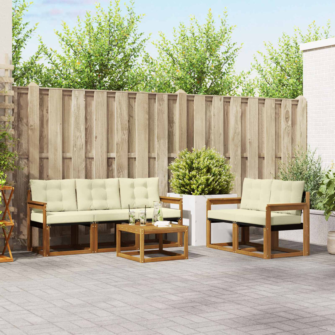 vidaXL Conjunto de sofás de exterior 6 uds. Natural y Crema