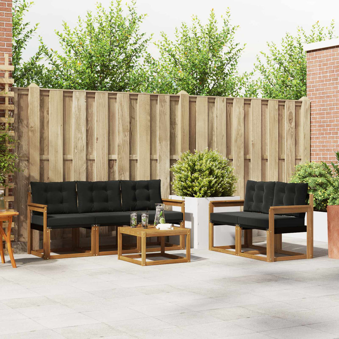 vidaXL Conjunto de sofás de exterior 6 uds. Natural y negro