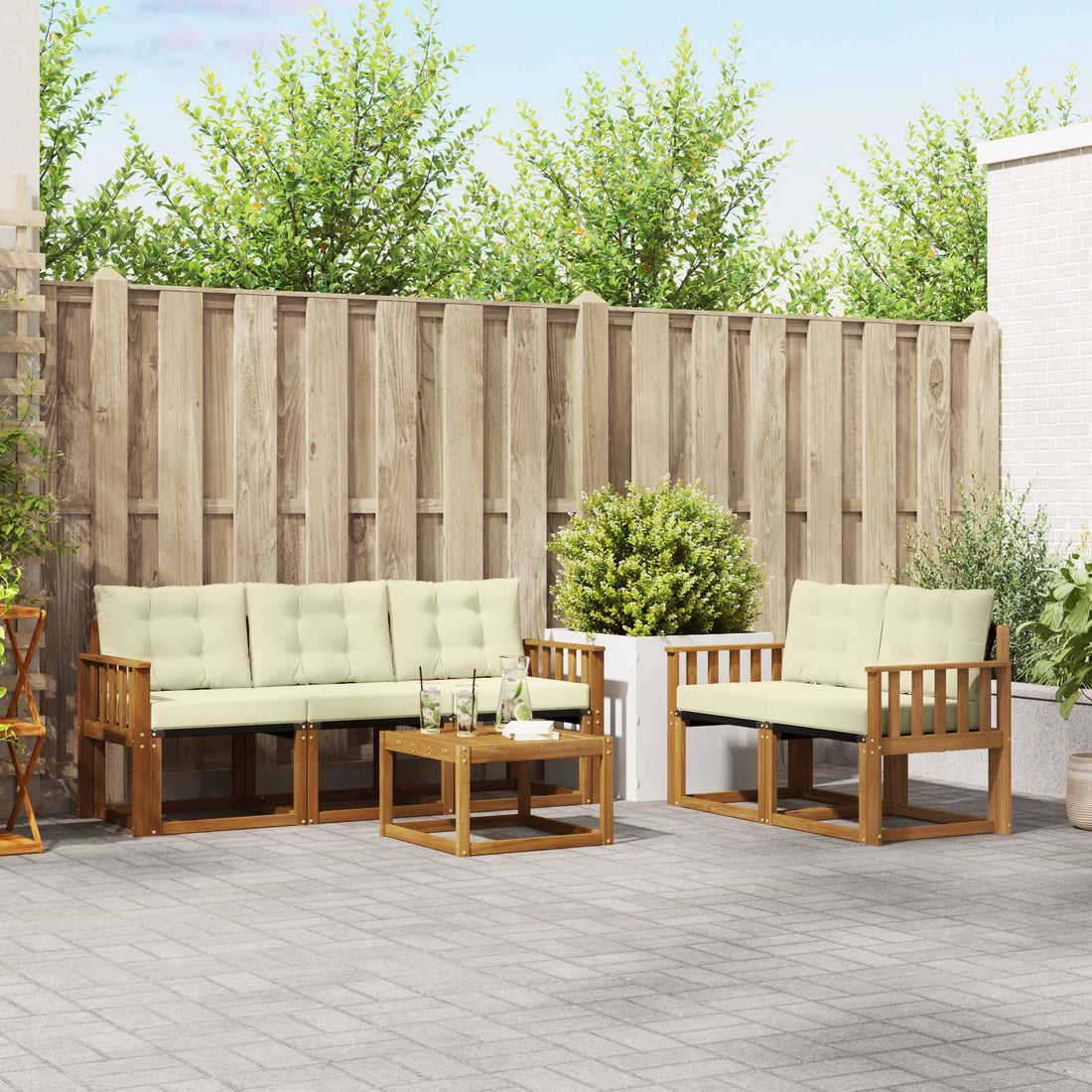 vidaXL Conjunto de sofás de exterior 6 uds. Natural y Crema