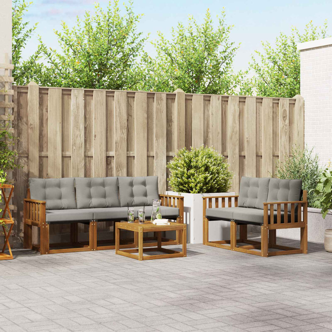 vidaXL Conjunto de sofás de exterior 6 uds. Gris Natural y Claro
