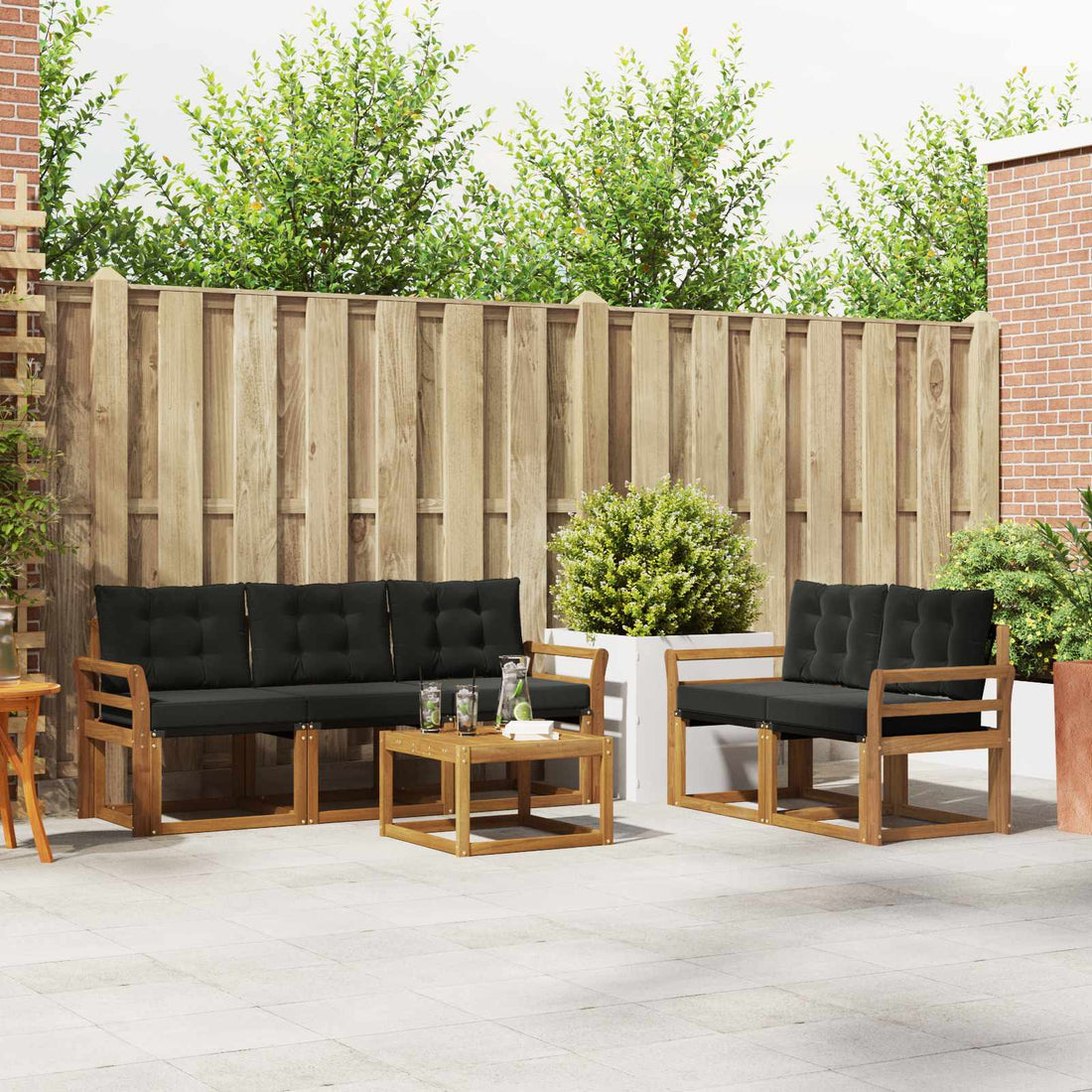 vidaXL Conjunto de sofás de exterior 6 uds. Natural y negro