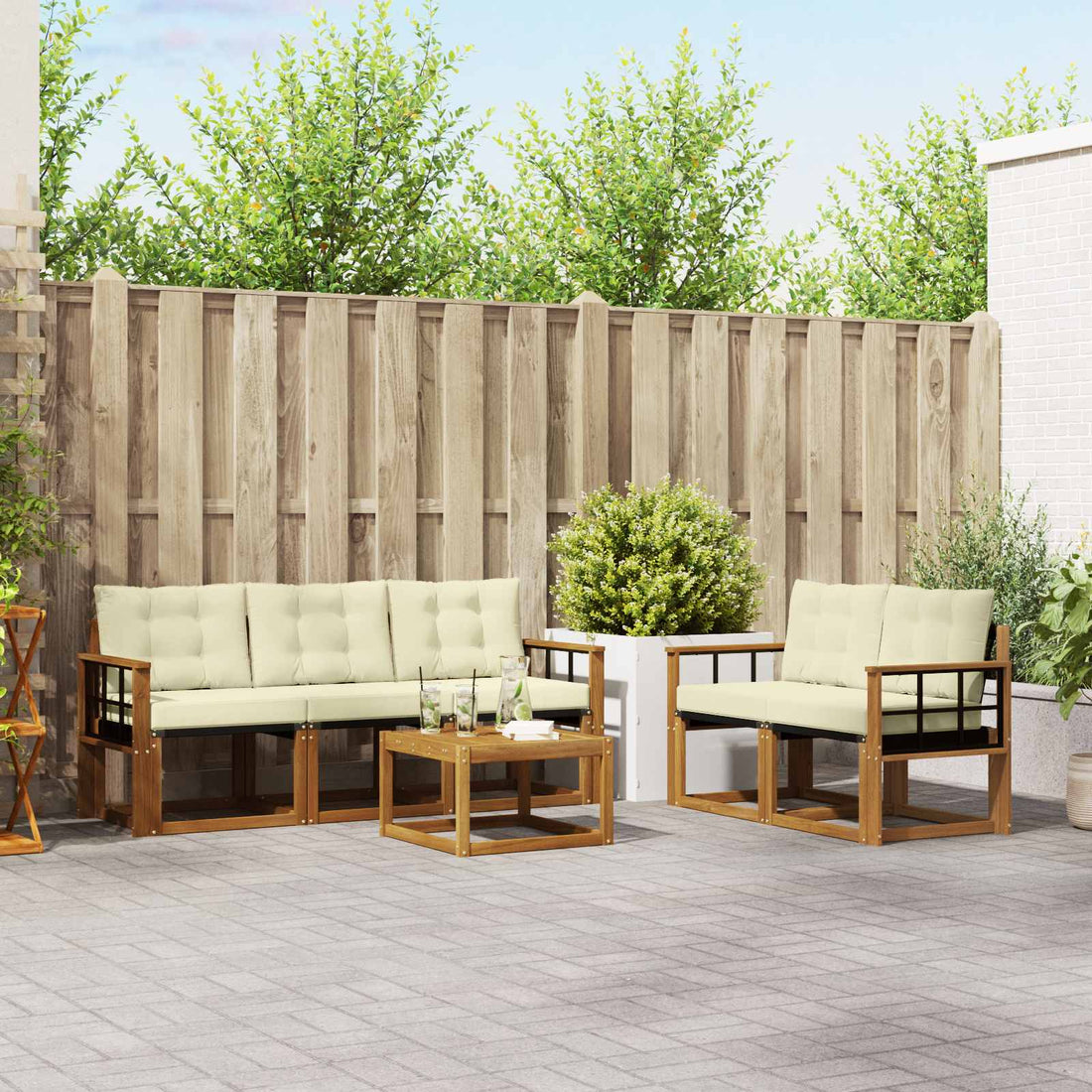 vidaXL Conjunto de sofás de exterior 6 uds. Natural y Crema