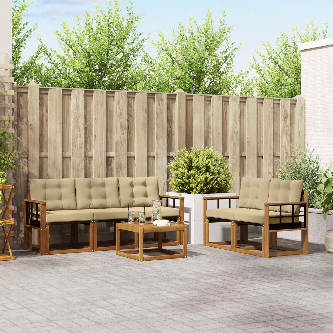 vidaXL Conjunto de sofás de exterior 6 uds. Natural y Beige