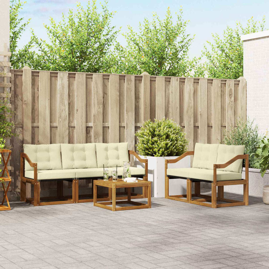 vidaXL Conjunto de sofás de exterior 6 uds. Natural y Crema