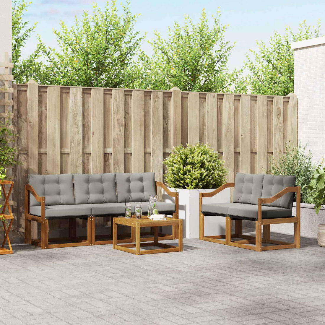 vidaXL Conjunto de sofás de exterior 6 uds. Gris Natural y Claro