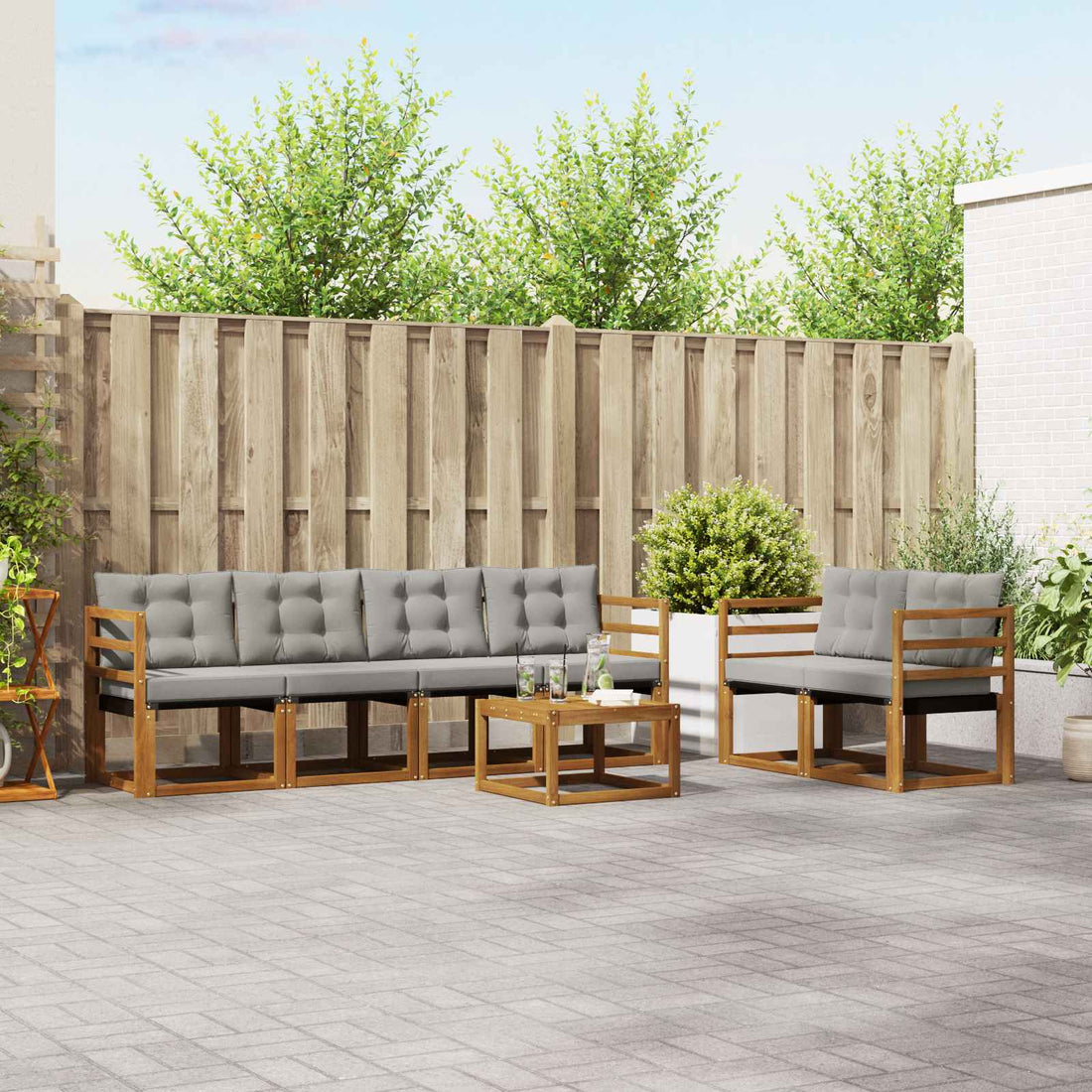 vidaXL Conjunto de sofás de exterior 7 uds. Gris Natural y Claro