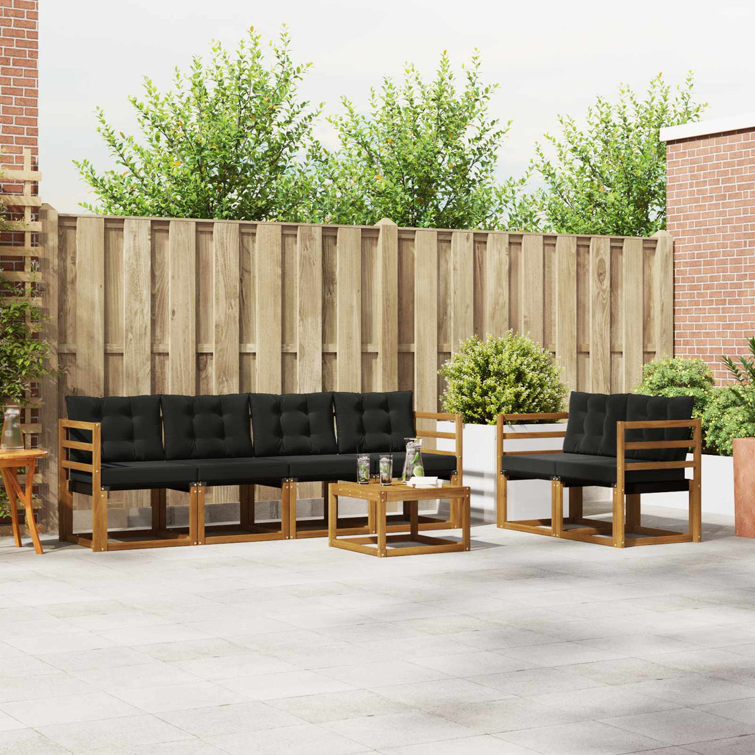 vidaXL Conjunto de sofás de exterior 7 uds. Natural y negro