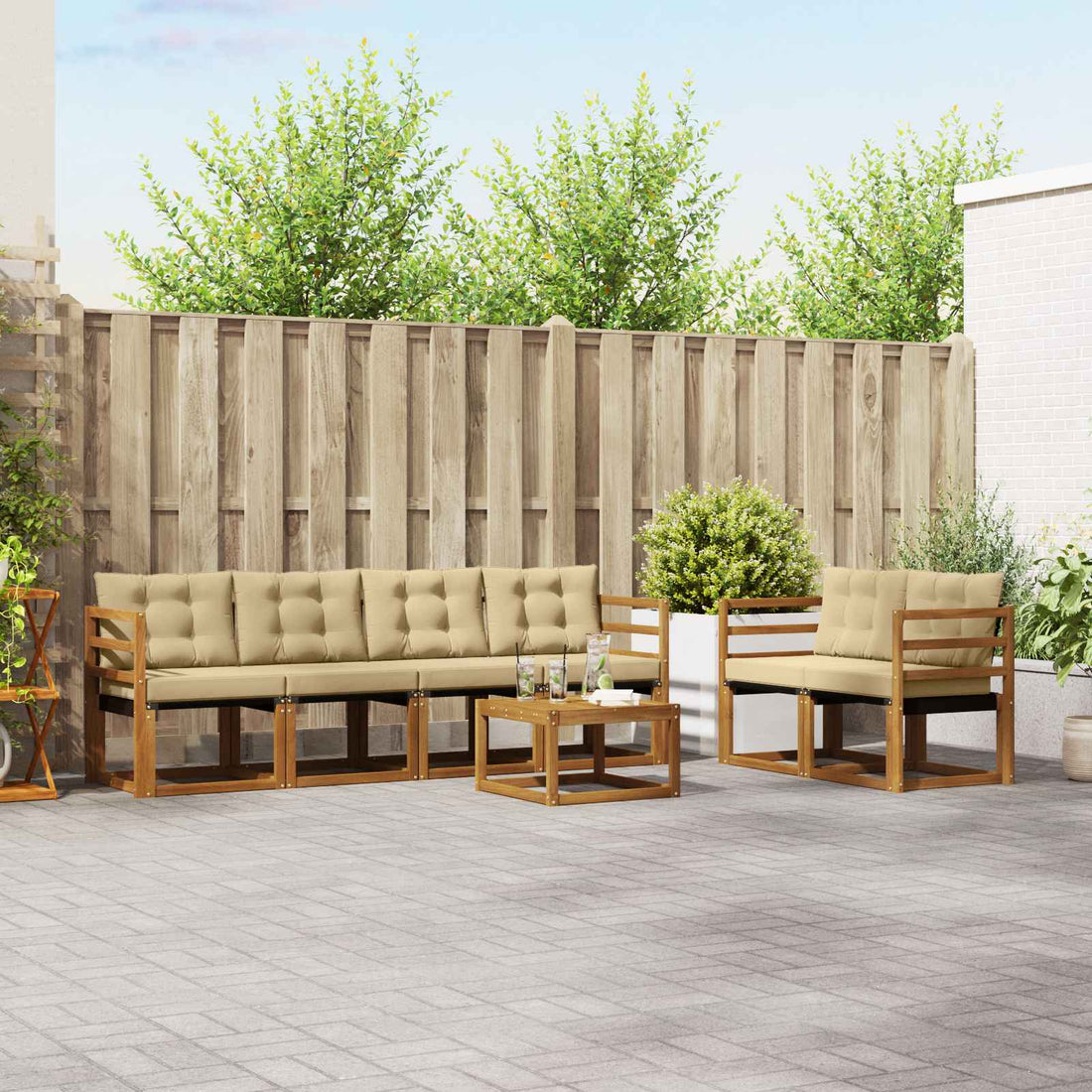 vidaXL Conjunto de sofás de exterior 7 uds. Natural y Beige