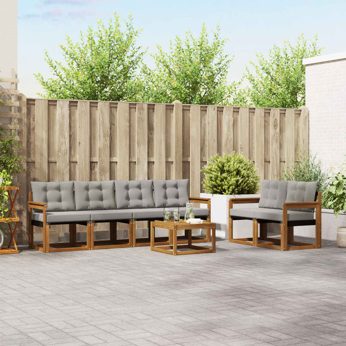 vidaXL Conjunto de sofás de exterior 7 uds. Gris Natural y Claro