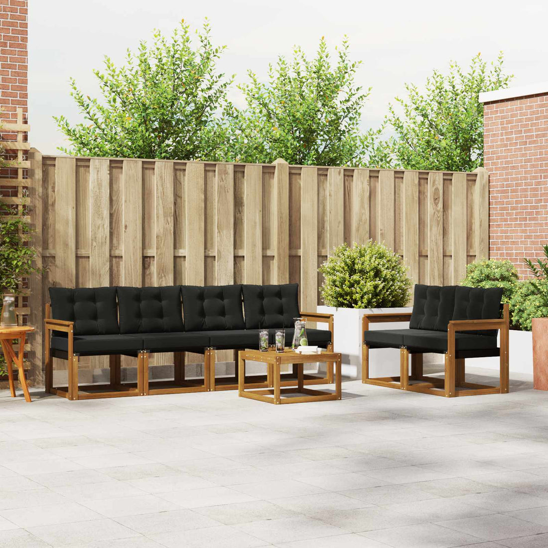 vidaXL Conjunto de sofás de exterior 7 uds. Natural y negro