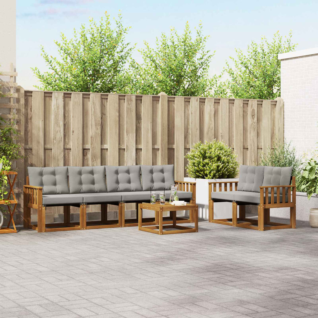 vidaXL Conjunto de sofás de exterior 7 uds. Gris Natural y Claro