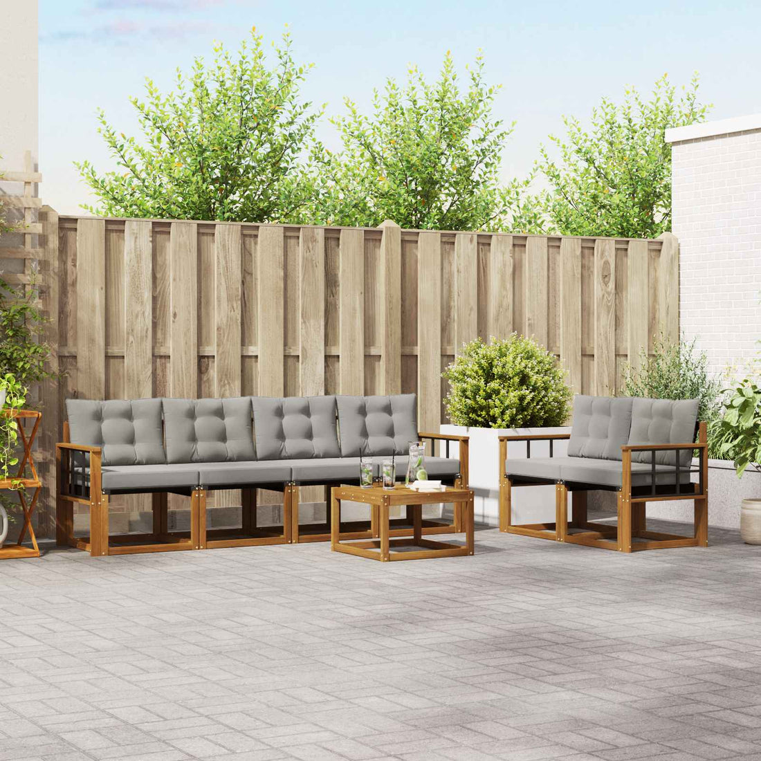 vidaXL Conjunto de sofás de exterior 7 uds. Gris Natural y Claro