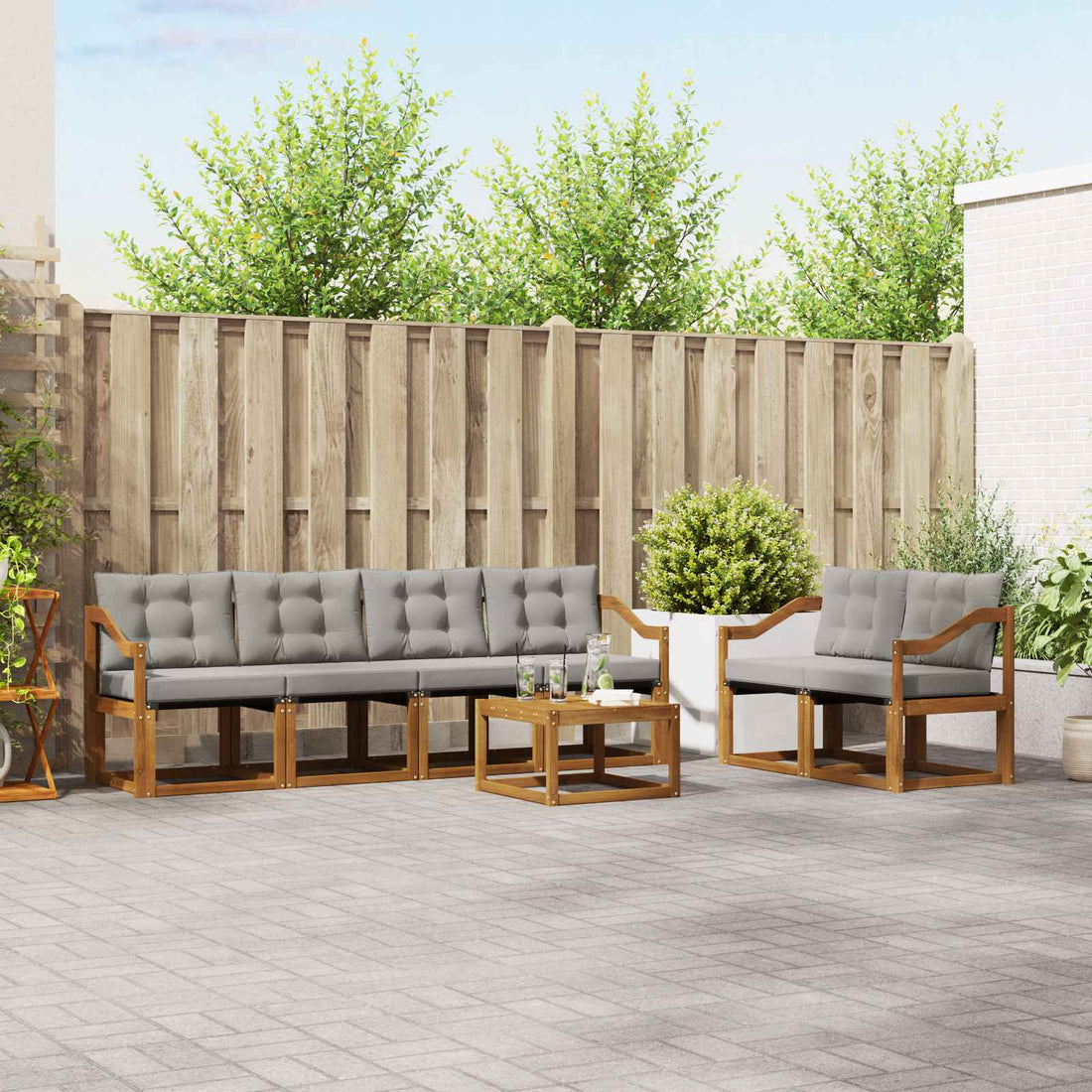 vidaXL Conjunto de sofás de exterior 7 uds. Gris Natural y Claro