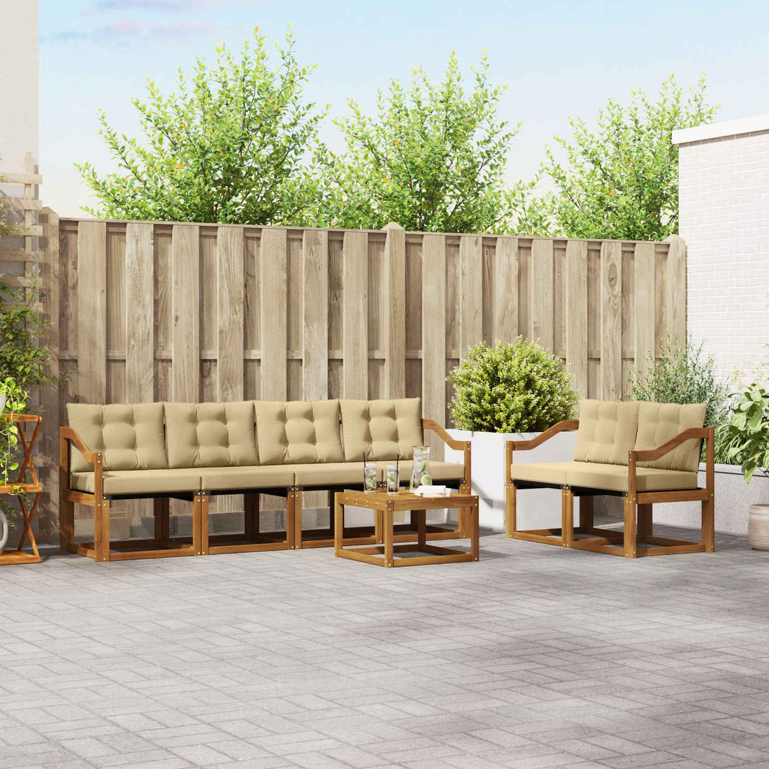 vidaXL Conjunto de sofás de exterior 7 uds. Natural y Beige