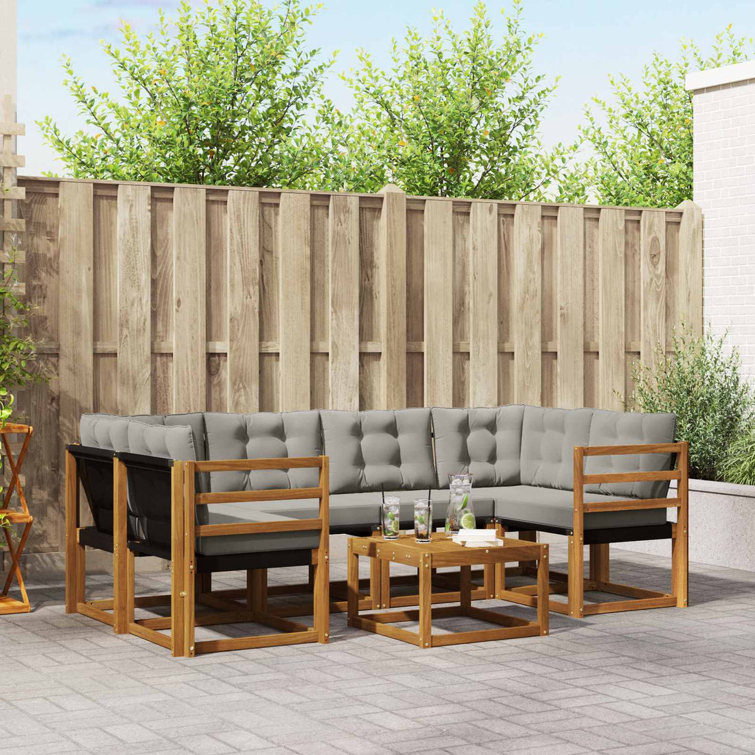 vidaXL Conjunto de sofás de exterior 7 uds. Gris Natural y Claro