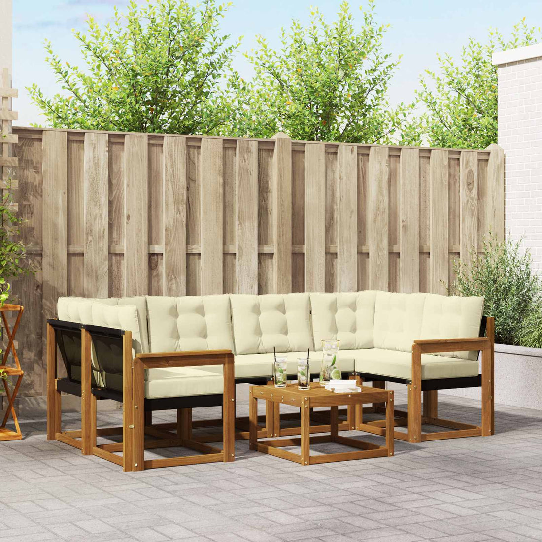 vidaXL Conjunto de sofás de exterior 7 uds. Natural y Crema