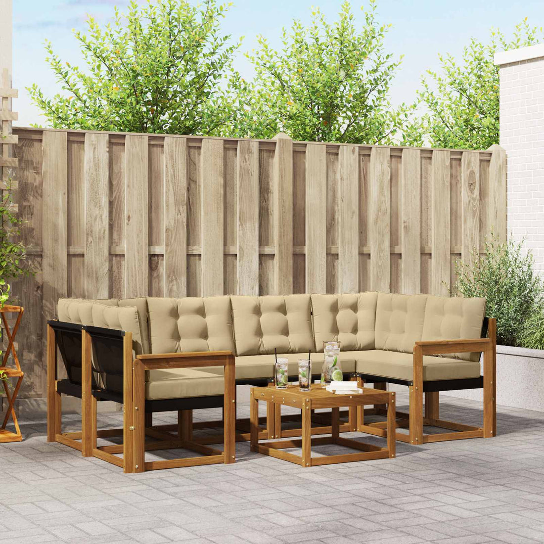 vidaXL Conjunto de sofás de exterior 7 uds. Natural y Beige