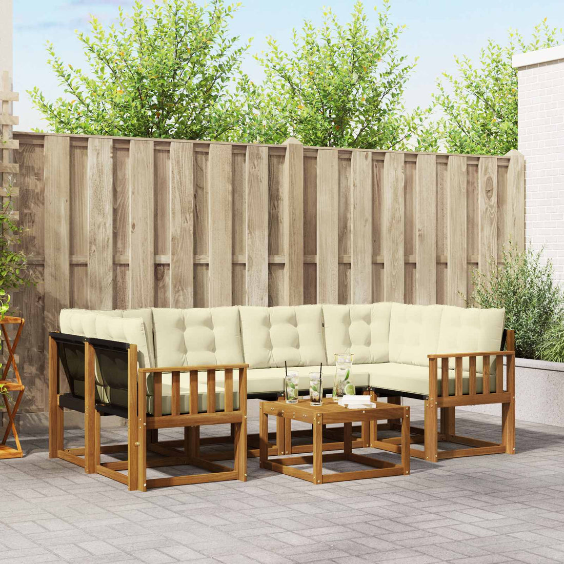 vidaXL Conjunto de sofás de exterior 7 uds. Natural y Crema