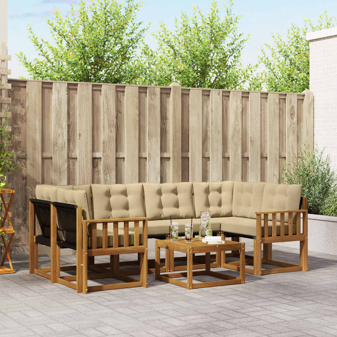 vidaXL Conjunto de sofás de exterior 7 uds. Natural y Beige