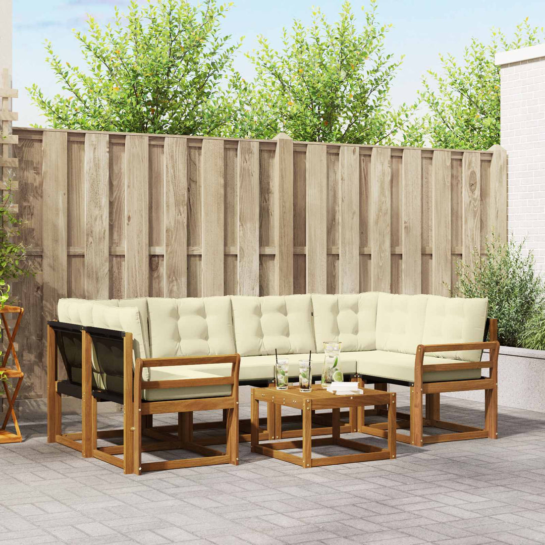 vidaXL Conjunto de sofás de exterior 7 uds. Natural y Crema