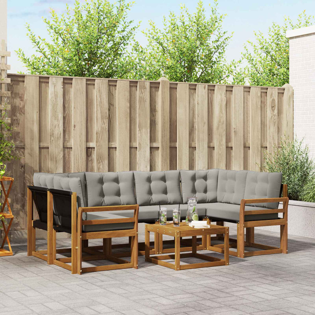 vidaXL Conjunto de sofás de exterior 7 uds. Gris Natural y Claro