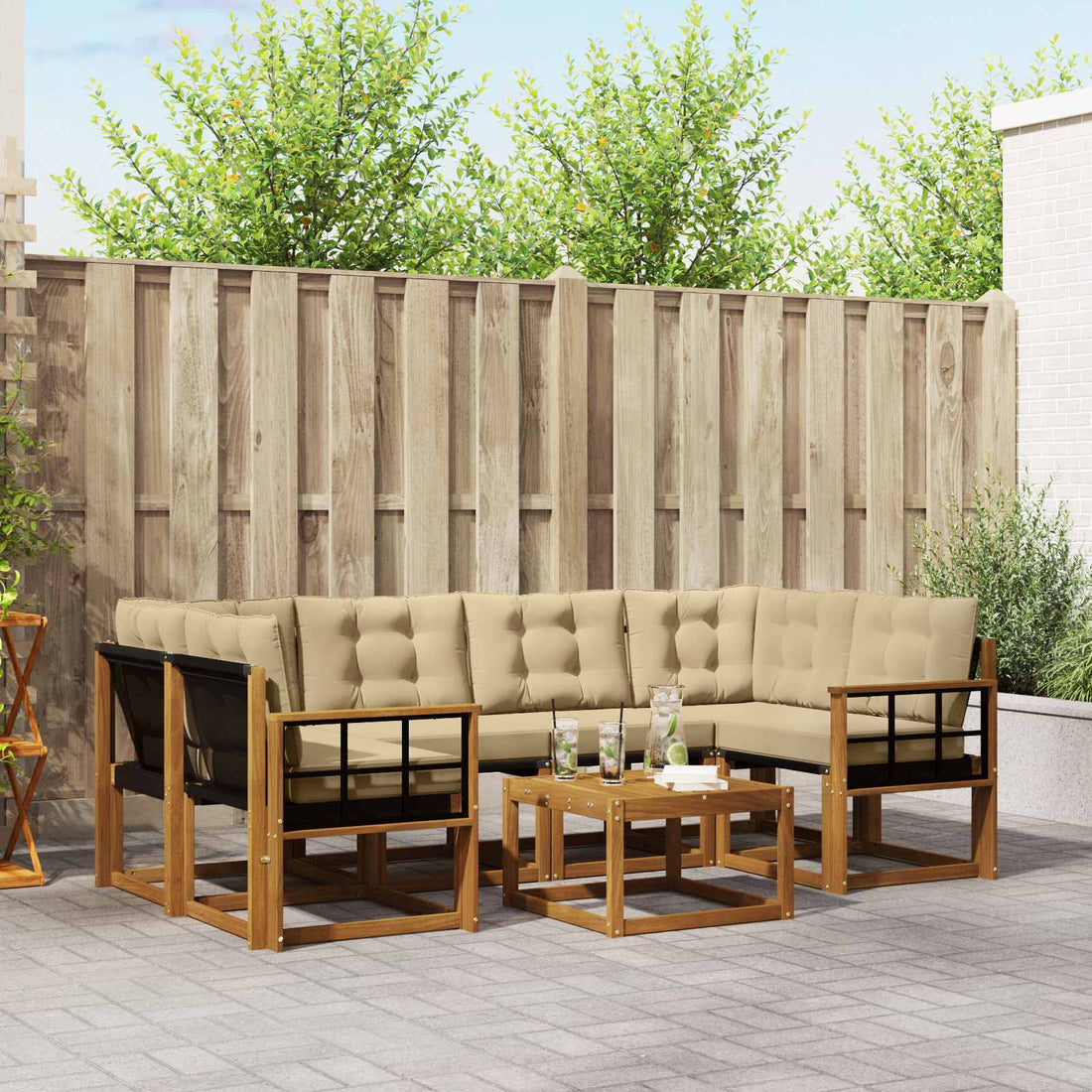 vidaXL Conjunto de sofás de exterior 7 uds. Natural y Beige