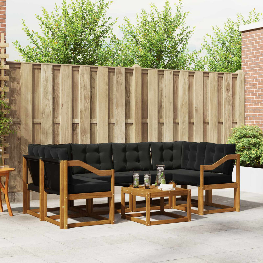 vidaXL Conjunto de sofás de exterior 7 uds. Natural y negro
