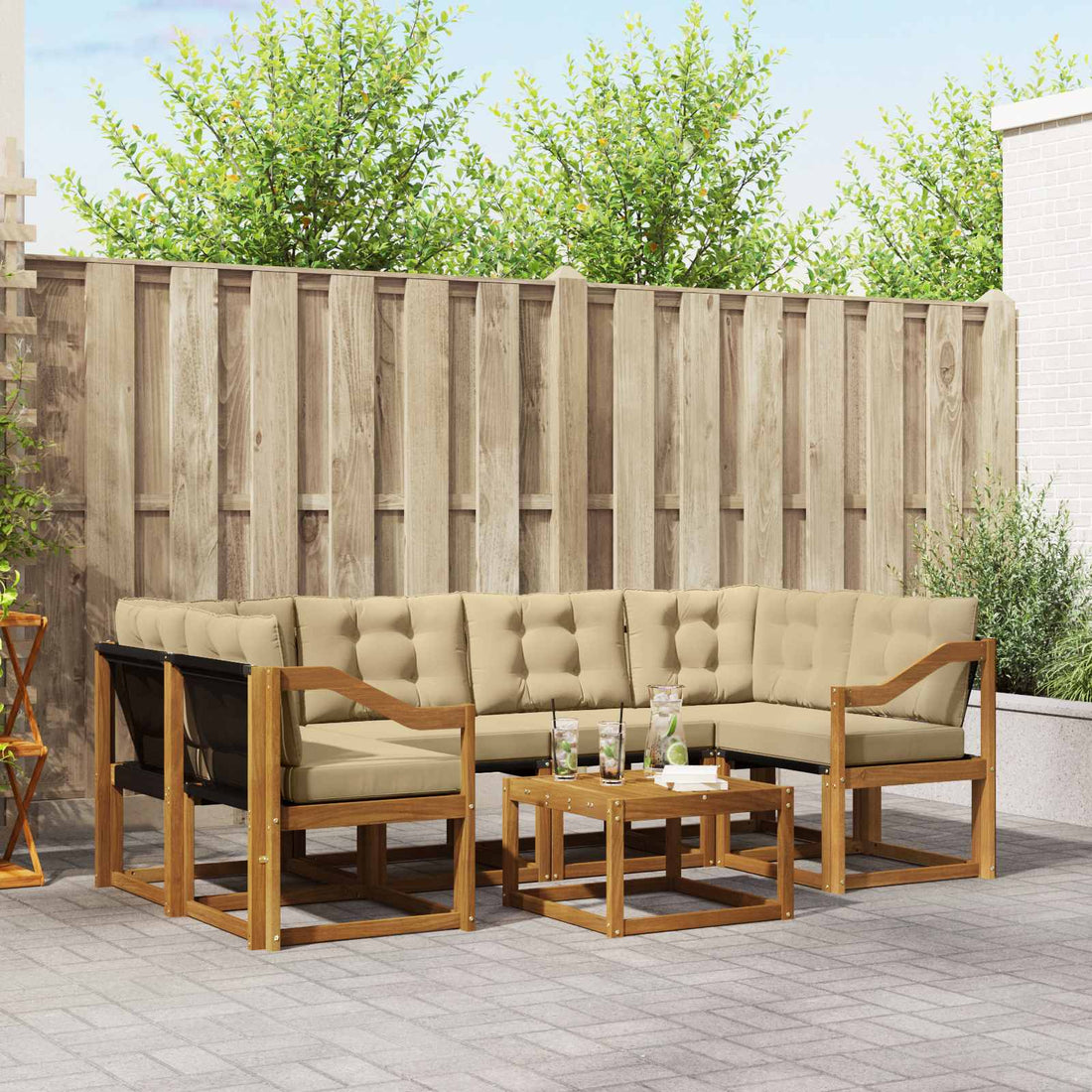 vidaXL Conjunto de sofás de exterior 7 uds. Natural y Beige