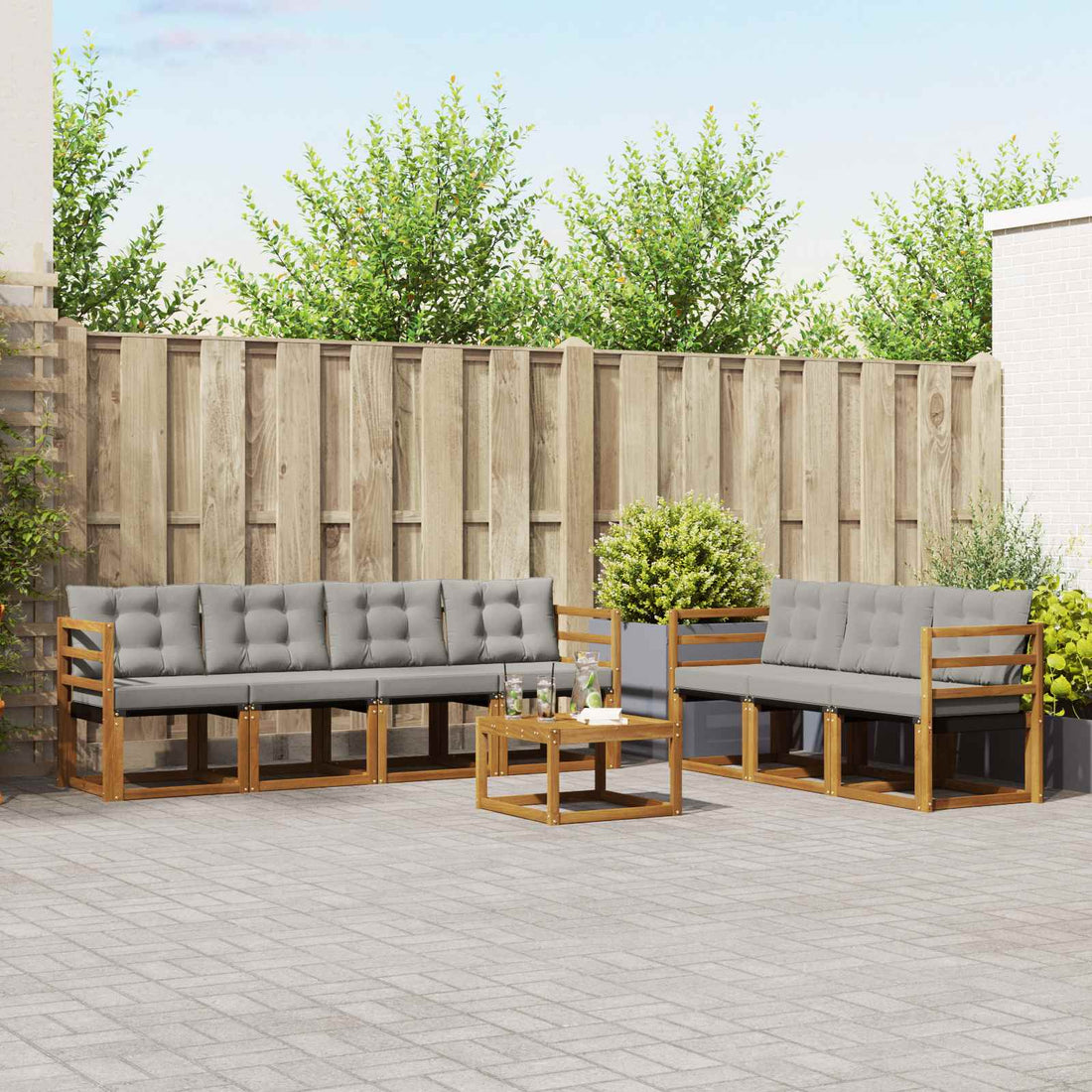vidaXL Conjunto de sofás de exterior 8 uds. Gris Natural y Claro