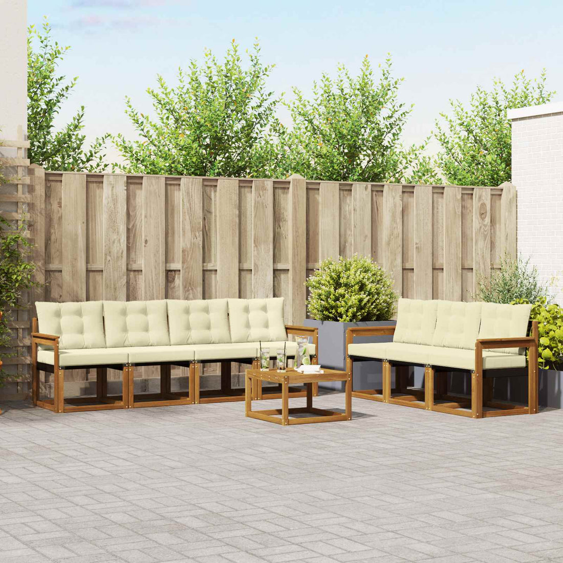 vidaXL Conjunto de sofás de exterior 8 uds. Natural y Crema