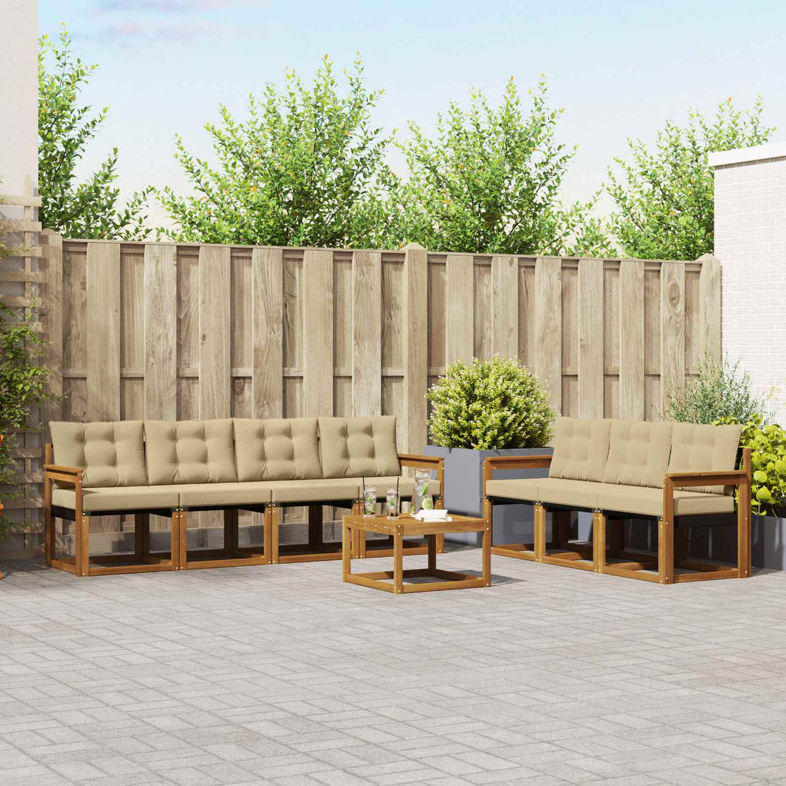 vidaXL Conjunto de sofás de exterior 8 uds. Natural y Beige