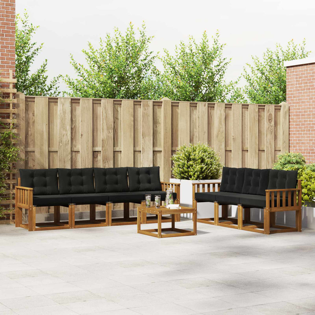 vidaXL Conjunto de sofás de exterior 8 uds. Natural y negro