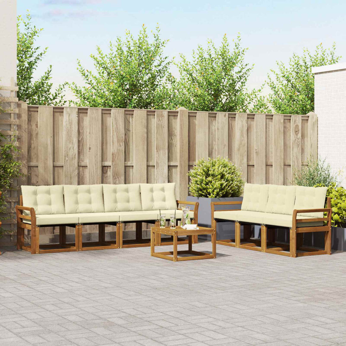 vidaXL Conjunto de sofás de exterior 8 uds. Natural y Crema