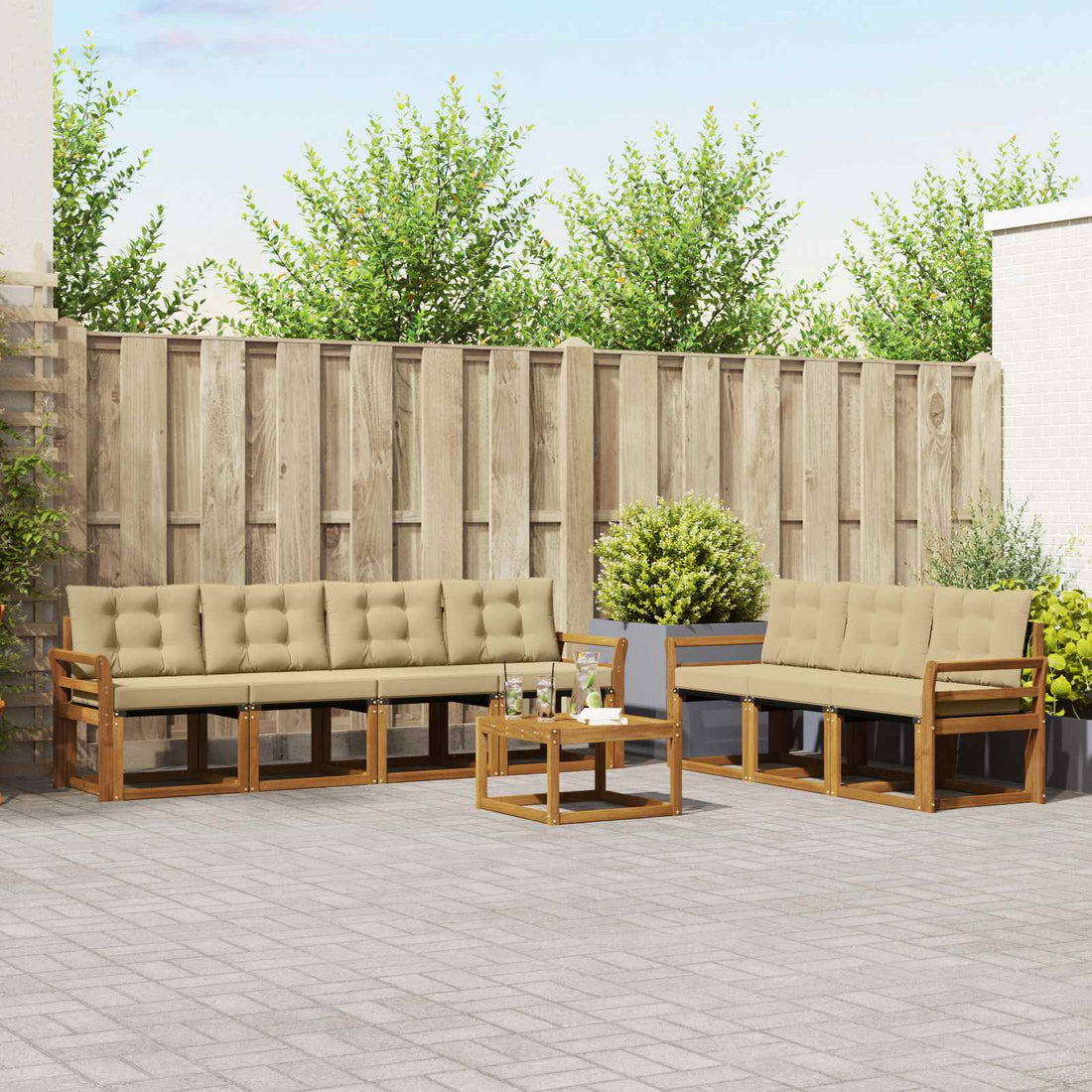 vidaXL Conjunto de sofás de exterior 8 uds. Natural y Beige