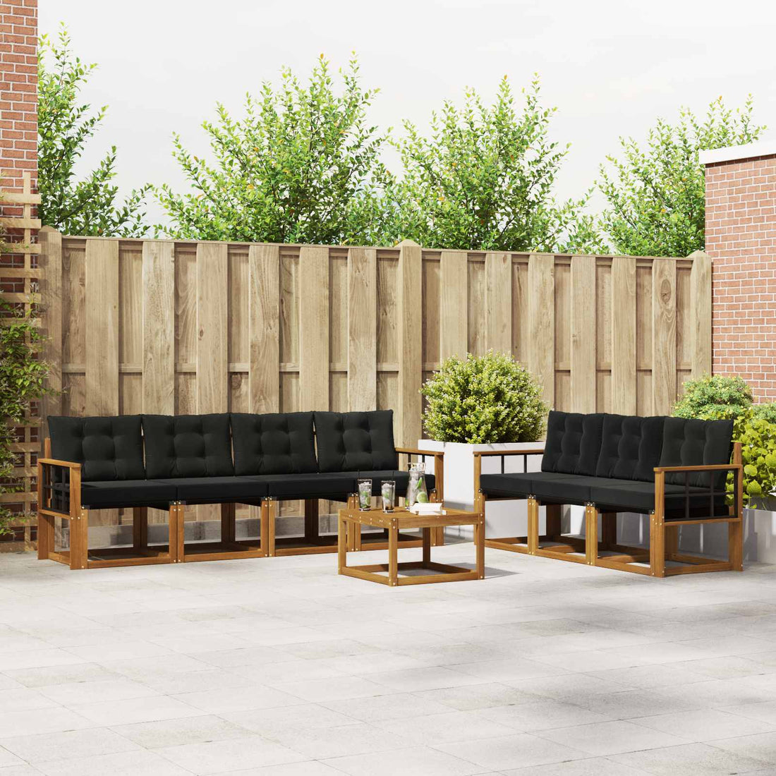 vidaXL Conjunto de sofás de exterior 8 uds. Natural y negro