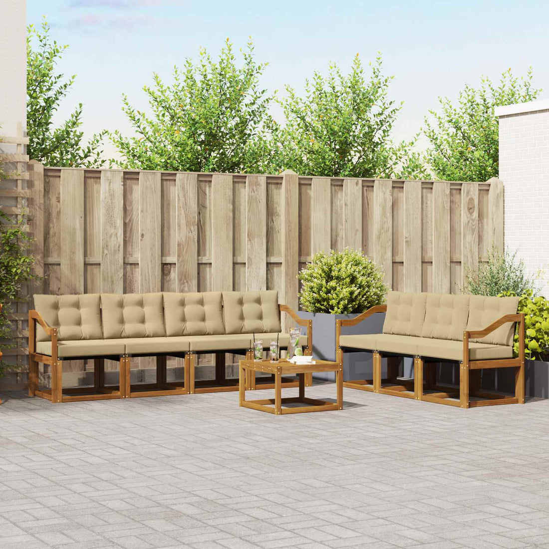 vidaXL Conjunto de sofás de exterior 8 uds. Natural y Beige