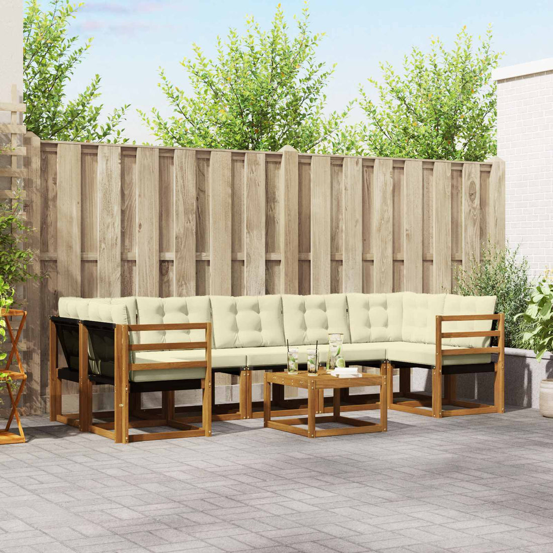 vidaXL Conjunto de sofás de exterior 8 uds. Natural y Crema