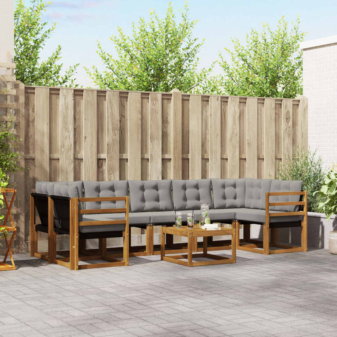 vidaXL Conjunto de sofás de exterior 8 uds. Gris Natural y Claro