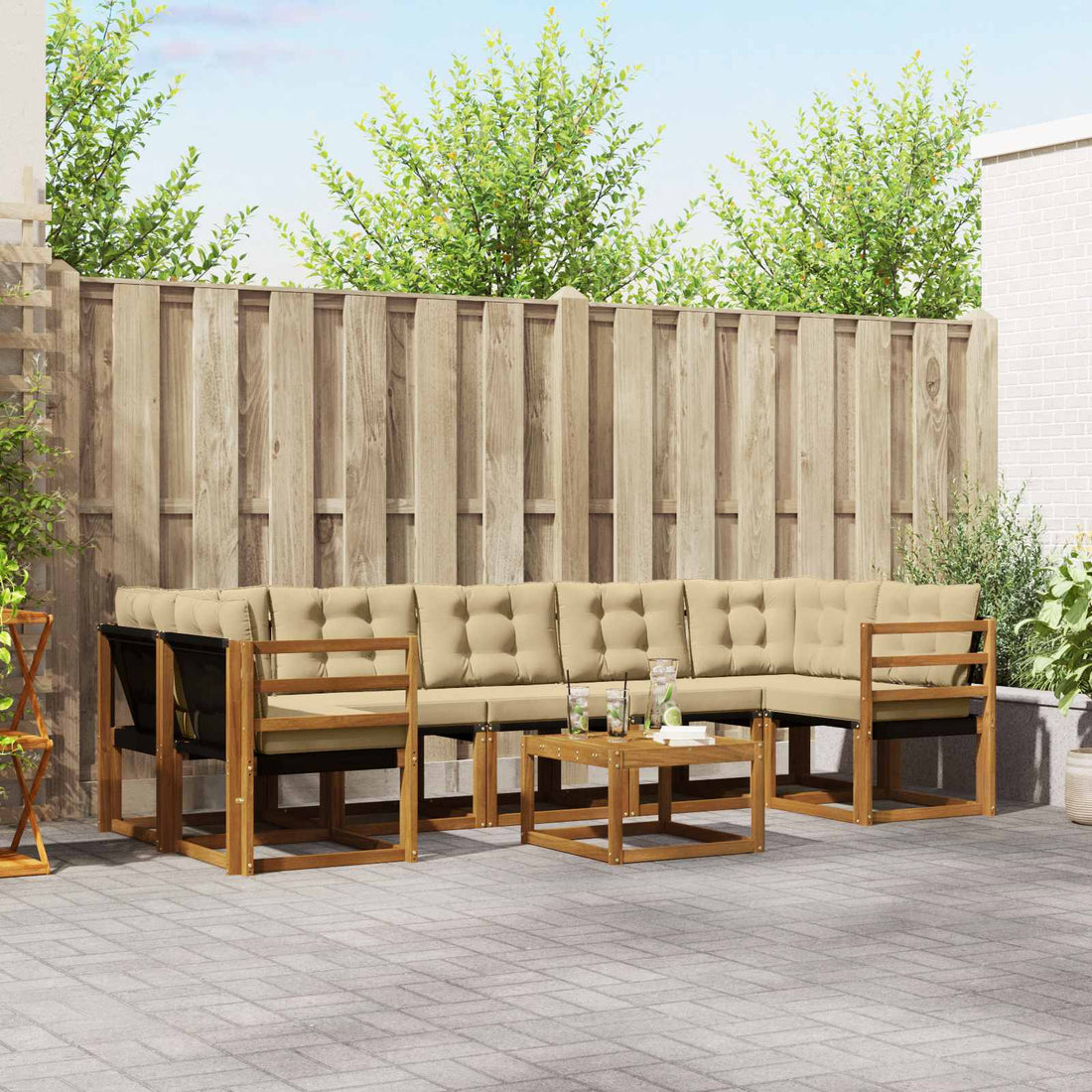 vidaXL Conjunto de sofás de exterior 8 uds. Natural y Beige
