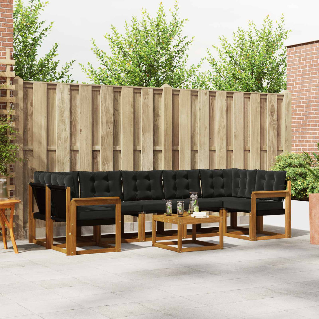 vidaXL Conjunto de sofás de exterior 8 uds. Natural y negro