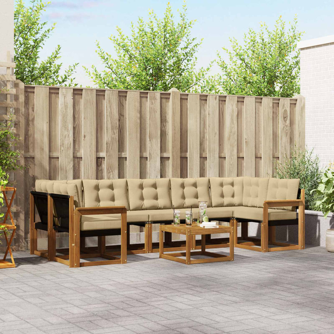 vidaXL Conjunto de sofás de exterior 8 uds. Natural y Beige