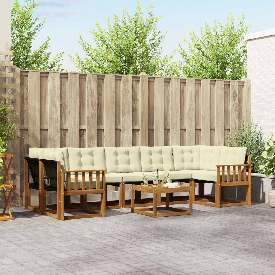 vidaXL Conjunto de sofás de exterior 8 uds. Natural y Crema
