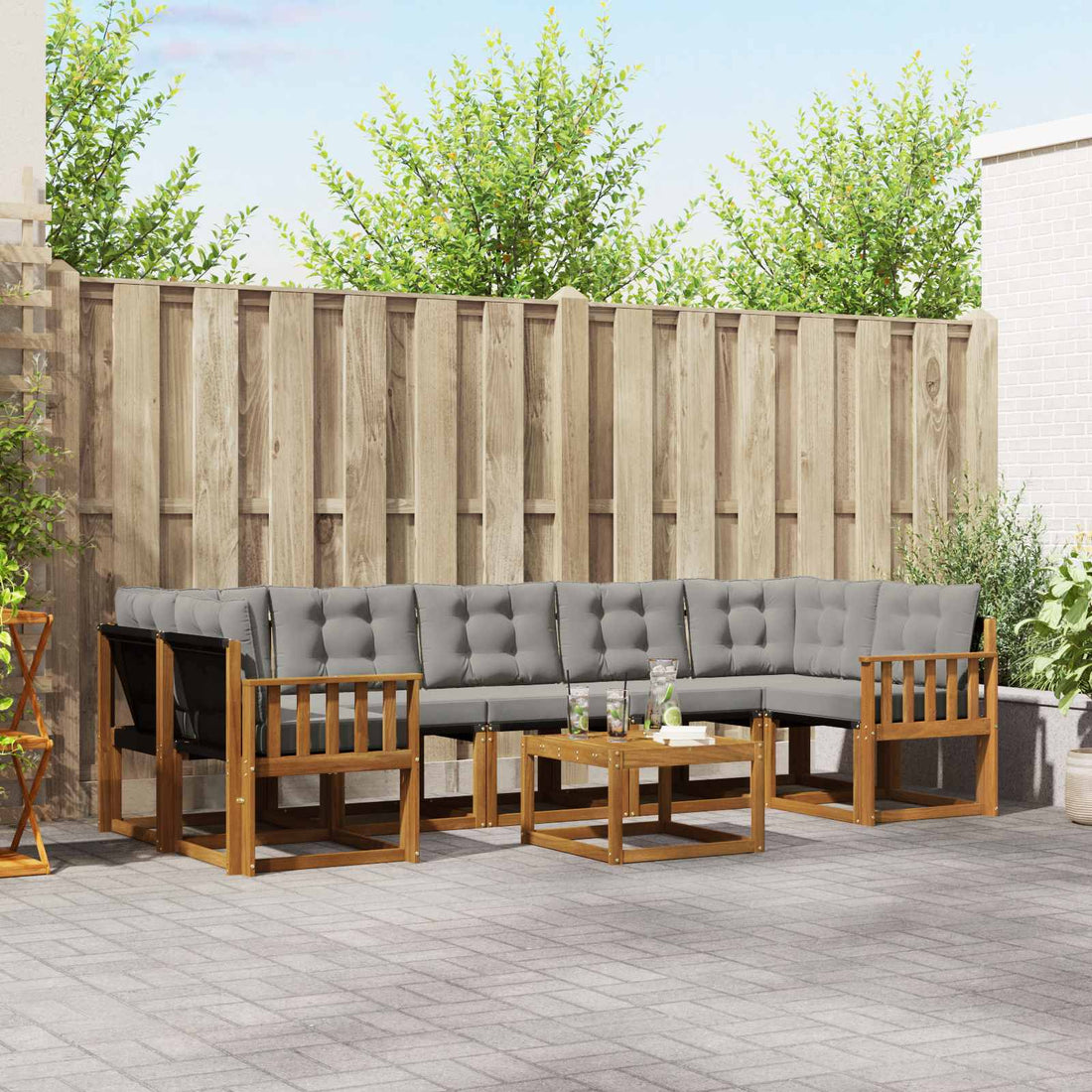 vidaXL Conjunto de sofás de exterior 8 uds. Gris Natural y Claro