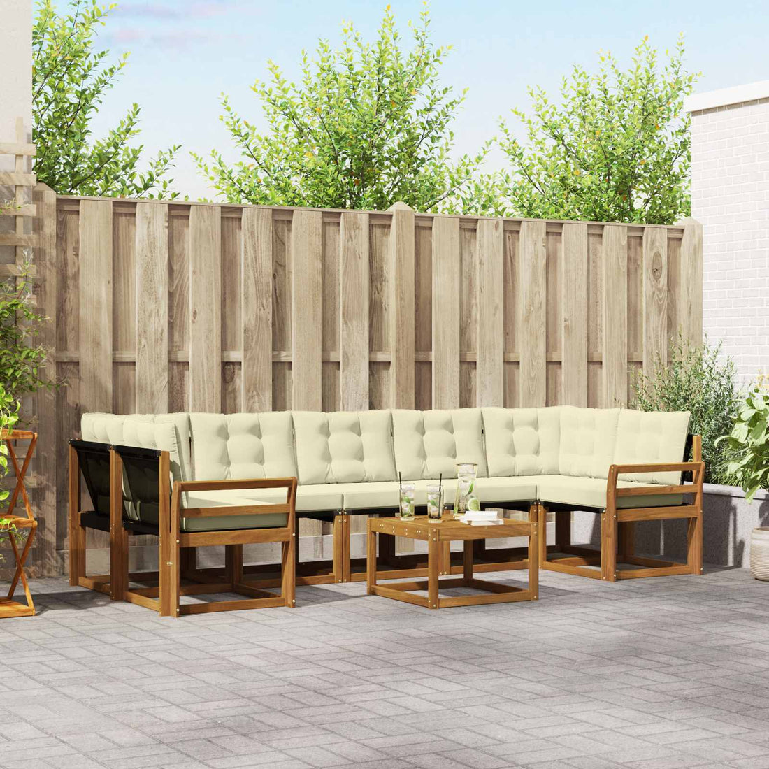 vidaXL Conjunto de sofás de exterior 8 uds. Natural y Crema